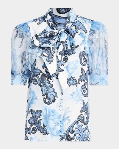 Alice And Olivia Scroll Symphony Brentley Tie-neck Top