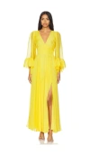 Alice And Olivia Selene Deep V Pleated Maxi Dress In Yellow