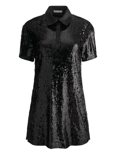 Alice And Olivia Treva Sequined Stretch-tulle Mini Shirt Dress In Black