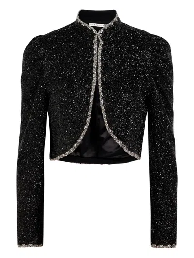 Alice And Olivia Sequin-embellished Cropped Jacket In Black