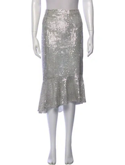 Pre-owned Alice And Olivia Sequin Embellishments Midi Length Skirt In Silver