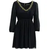 Alice And Olivia Alice & Olivia Sequin Neck Dress In Navy Blue Silk In Blue