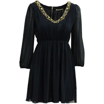 Alice And Olivia Alice & Olivia Sequin Neck Dress In Navy Blue Silk