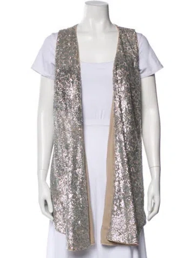Pre-owned Alice And Olivia Sequin Printed Vest In Silver