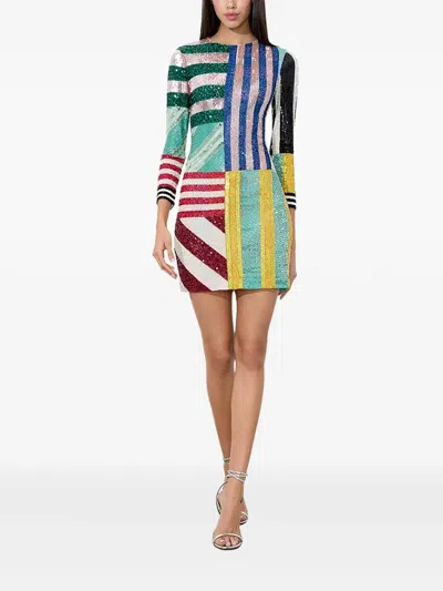 Alice And Olivia Sequin Stripe Mini Dress In Multi