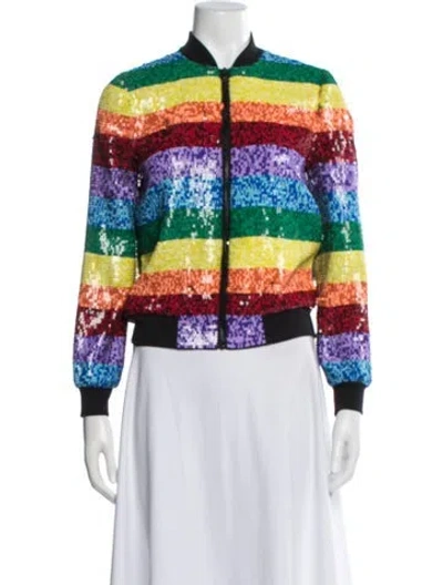 Pre-owned Alice And Olivia Sequin Striped Bomber Jacket In Blue