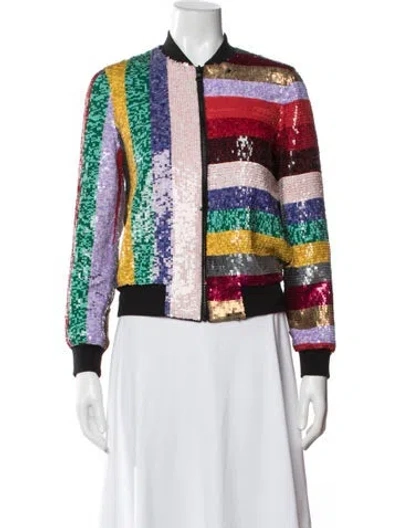 Pre-owned Alice And Olivia Sequin Striped Bomber Jacket W/ Tags In Multi