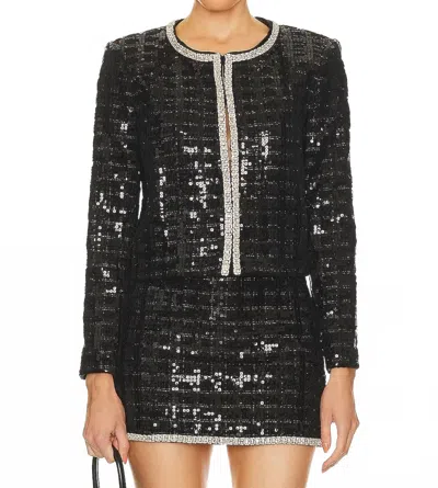 Alice And Olivia Sequin Tweed Jacket In Black