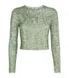 Alice And Olivia Sequined Delaina Crop Top In Green