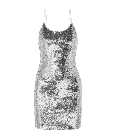 Alice And Olivia Sequined Tulle Mini Dress In Silver