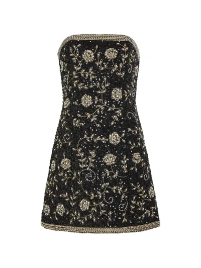 Alice And Olivia Sequin-embellished Floral-embroidered Dress In Multi