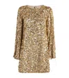 Alice And Olivia Eleonora Embellished Slit Sleeve Mini Dress In Gold
