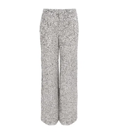 Alice And Olivia Sequinned Mame Wide-leg Trousers In Silver