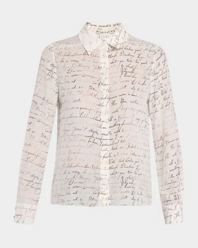 Alice And Olivia Shakespeare's Letter Willa Silk Placket Top In White