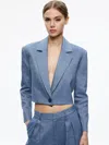 ALICE AND OLIVIA SHAN CROPPED CHAMBRAY BLAZER