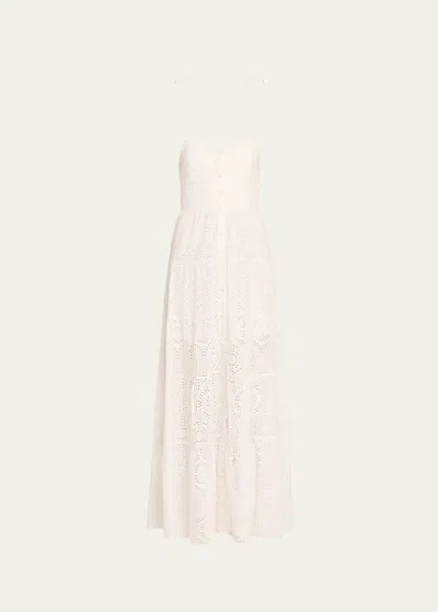 Alice And Olivia Shantella Embroidered Voile Tiered Maxi Dress In Off White