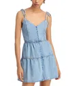 Alice And Olivia Shanti Button Front Tiered Mini Dress Amelia Blue In Blue