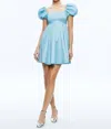 Alice And Olivia Sharilyn Puff Sleeve Tie Back Mini Dress In Ice In Blue