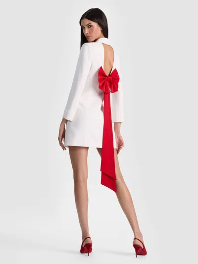 Alice And Olivia Shawn Bow Back Blazer Dress In White