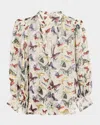 Alice And Olivia Sheila Butterfly-print Blouse In White