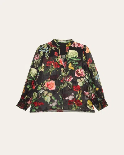 Alice And Olivia Sheila Floral Semi-sheer Blouse In In The Wind Floral