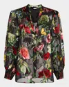 Alice And Olivia Sheila Floral Semi-sheer Blouse In In The Wind Floral