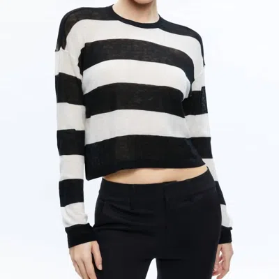 Alice And Olivia Jacques Sequin-embellished Striped Knitted Sweater In Black