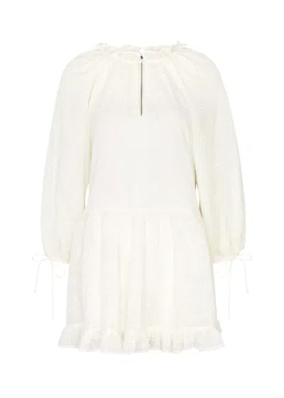 Alice And Olivia Sherrie Broderie Anglaise Chiffon Mini Dress In White