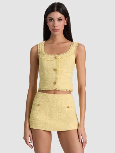 Alice And Olivia Shila Tweed Cropped Top In Yellow