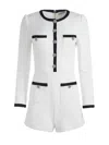 Alice And Olivia Shiloh Button-front Patch Pocket Romper In Off White/black