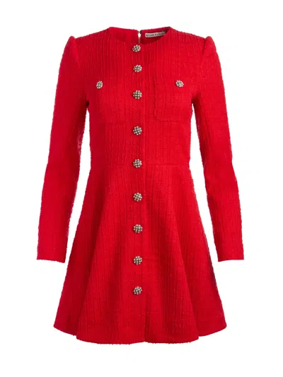 Alice And Olivia Shiloh Long Sleeve Button Front Mini Dress In Bright Ruby