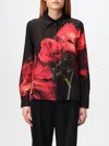 Alice And Olivia Brady Slim Button Down Shirt Peony Petals Bright Ruby In Bunt