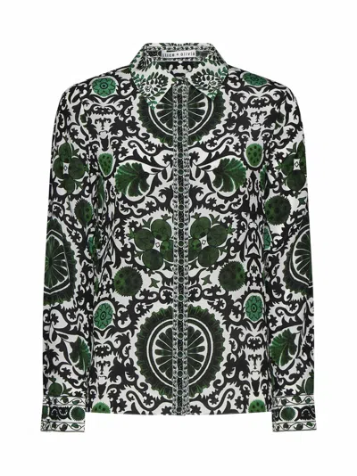 Alice And Olivia Shirt In Monarch Light Emerald Small