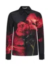 Alice And Olivia Brady Slim Button Down Shirt Peony Petals Bright Ruby In Peony Petals Bright Ruby