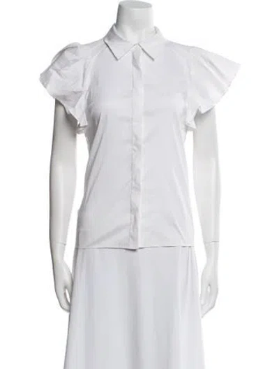 Pre-owned Alice And Olivia Short Sleeve Button-up Top In White