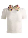 Alice And Olivia Short-sleeves Floral-collar Sweater In White