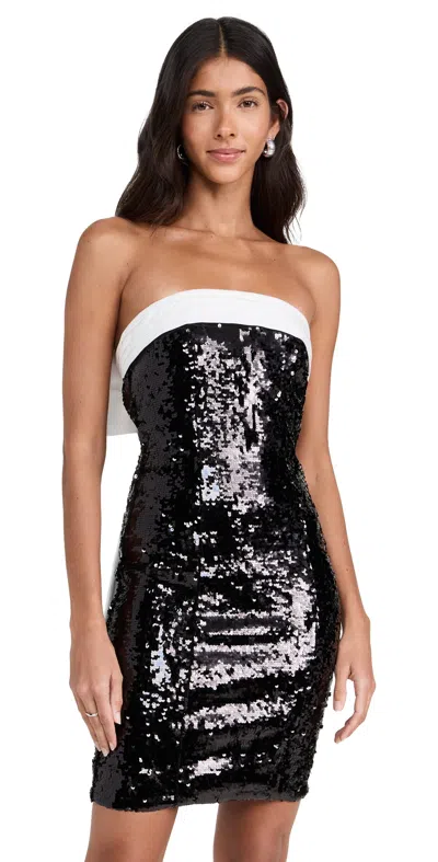Alice And Olivia Sibella Strapless Bow-detailed Sequined Tulle Mini Dress In Black