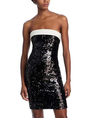 Alice And Olivia Sibella Strapless Bow-detailed Sequined Tulle Mini Dress In Black