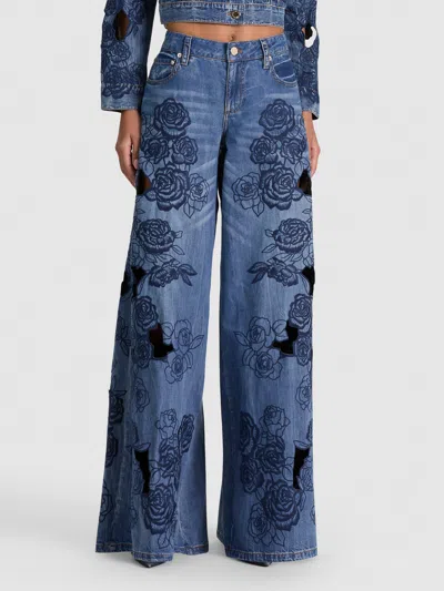 Alice And Olivia Sidney Laser-cut Jean In Blue