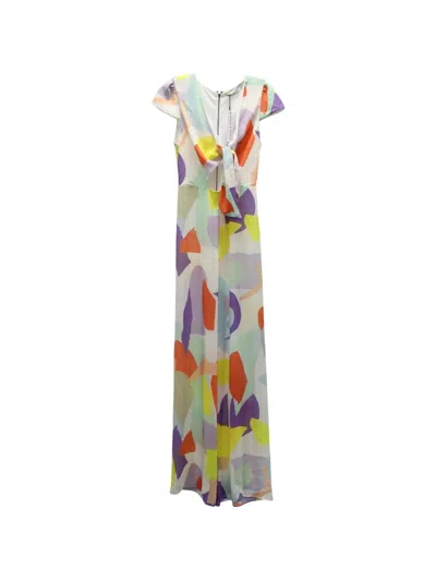 Pre-owned Alice And Olivia Sierra Geo Collage Jumpsuit In White