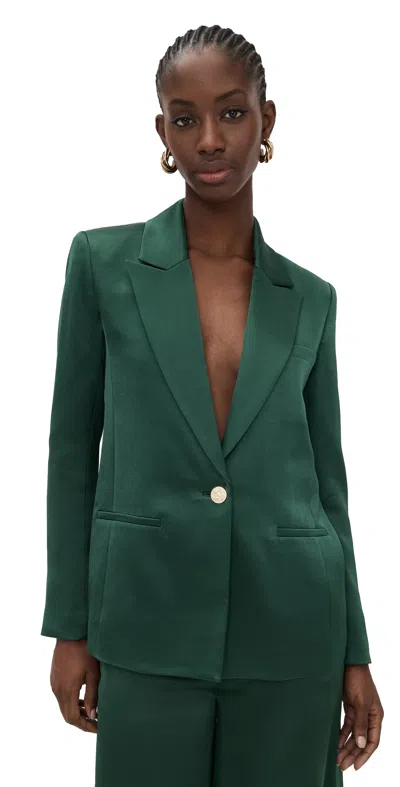Alice And Olivia Silas Satin Single-breasted Blazer In Green