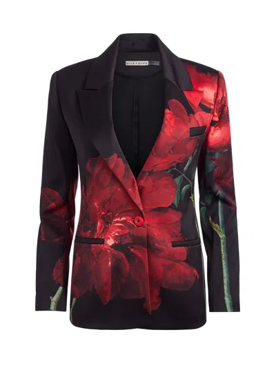 Alice And Olivia Silas Single Breasted Blazer In Peony Petals Bright Ruby