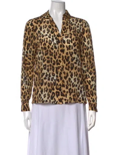 Pre-owned Alice + Olivia Silk Animal Print Blouse In Neutrals