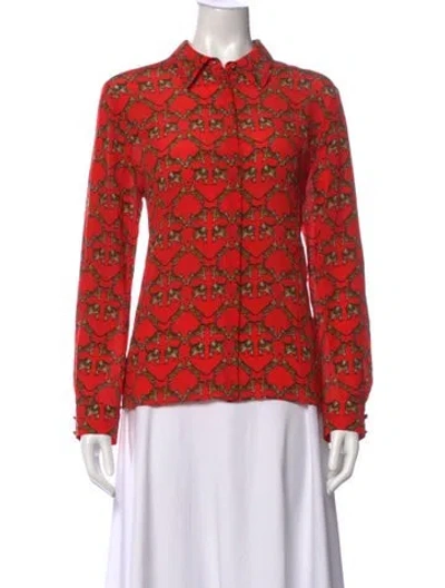 Pre-owned Alice And Olivia Silk Animal Print Blouse In Orange