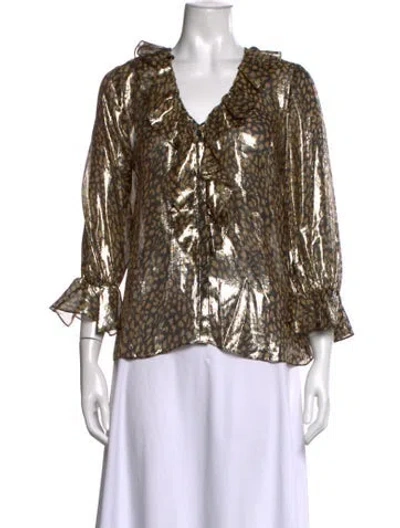 Pre-owned Alice And Olivia Silk Animal Print Blouse In Silver