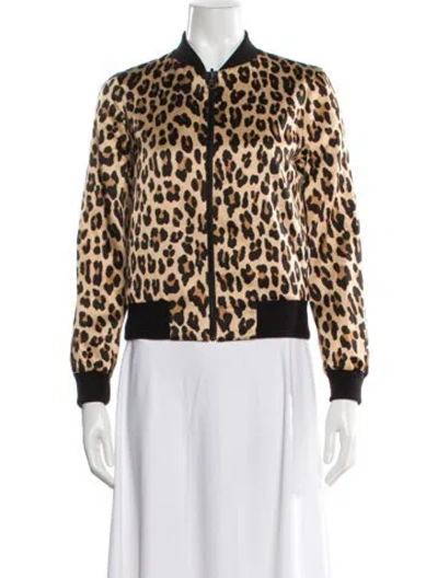 Pre-owned Alice And Olivia Silk Animal Print Bomber Jacket In Blue
