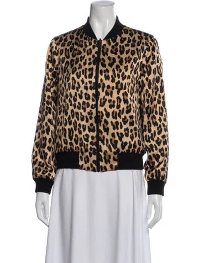 Pre-owned Alice And Olivia Silk Animal Print Bomber Jacket In Multi