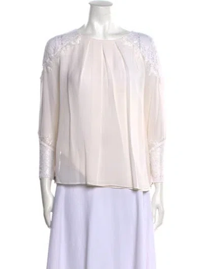 Pre-owned Alice And Olivia Silk Bateau Neckline Blouse In White