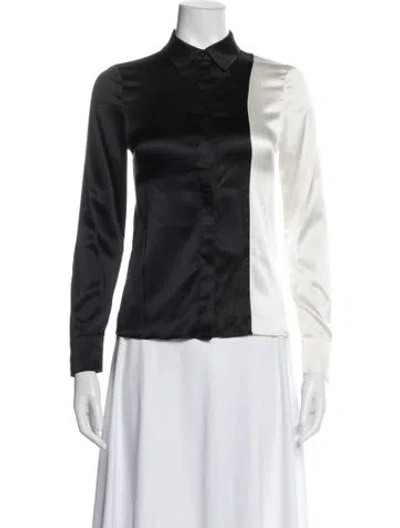 Pre-owned Alice And Olivia Silk Colorblock Pattern Blouse In Black