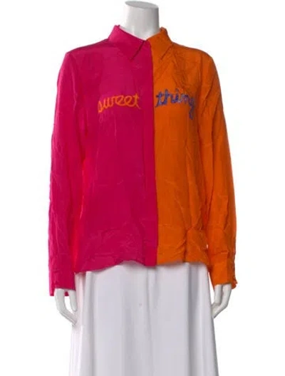 Pre-owned Alice And Olivia Silk Colorblock Pattern Blouse In Pink